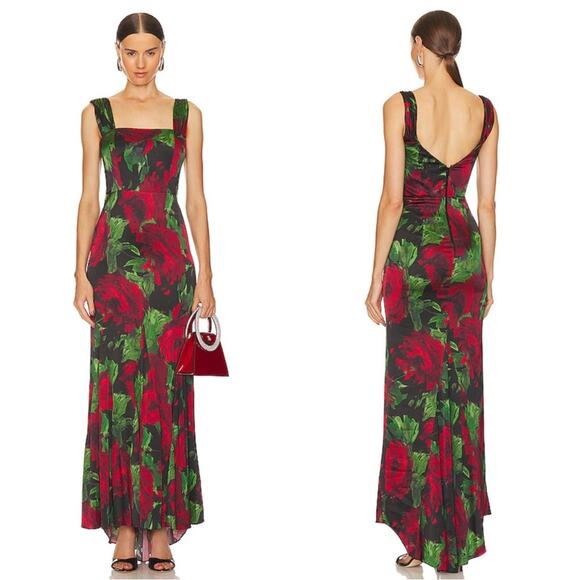 Alice + Olivia Arza Off the Shoulder Cloud Floral Bordeaux Maxi Dress Size 2 - Picture 1 of 11